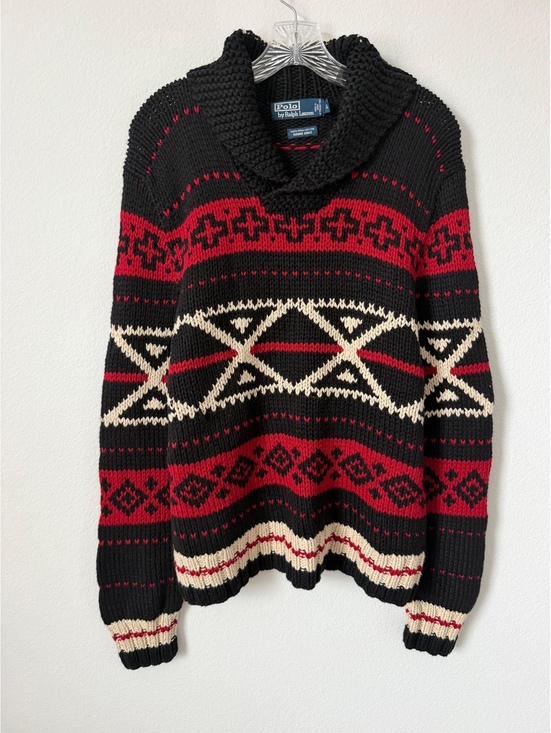 Ralph Lauren Other - Ralph Lauren VTG 100%Cotton Hand Knit Shawl Neck Aztec Pattern Sweater Size L